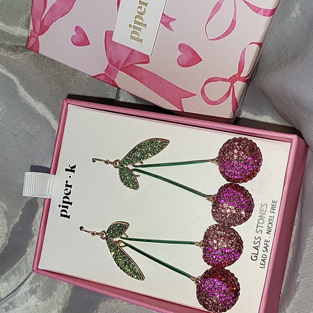 Cherry 🍒 gem dangle earrings BNIB